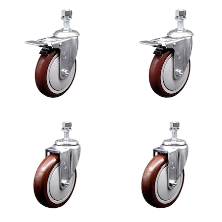 Service Caster 5 Inch Maroon Polyurethane Swivel 1/2 Inch Stem Caster Total Lock Brake SCC, 2PK SCC-TSTTL20S514-PPUB-MRN-121315-2-S2